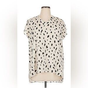 Everleigh Black and Cream Spotted V-Neck Short Sleeve Blouse 2X NWT